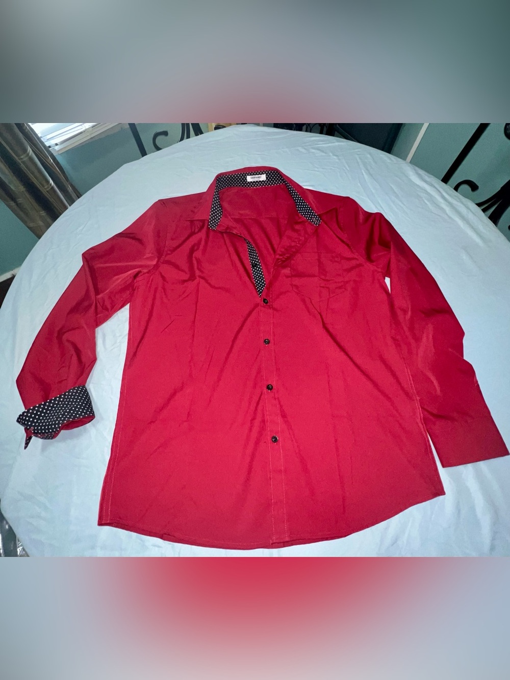 Men's Red Button-Up Shirt with Contrast Collar Coofandy Size Medium